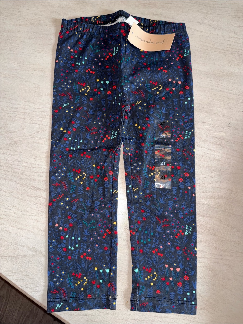 Kids-Navy Floral Toddler Leggings with Bright Multicolor Motifs